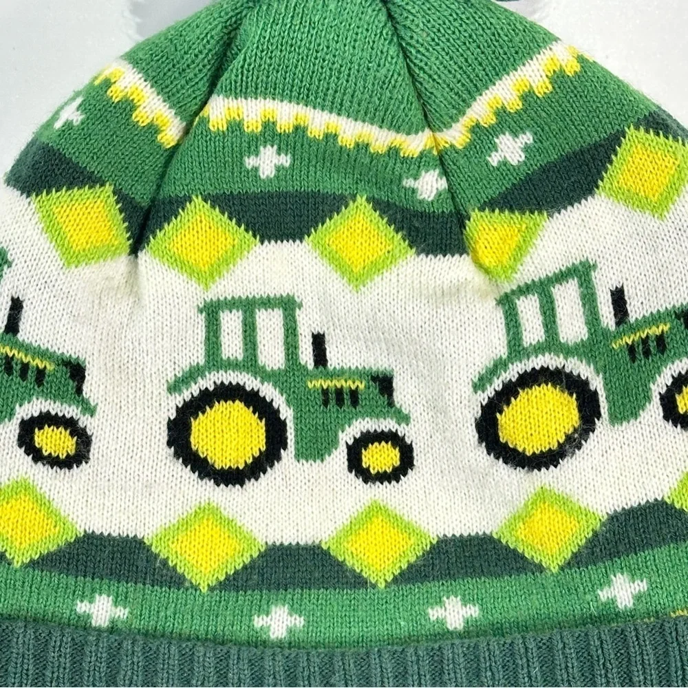 John Deere Kids Beanie Tractor Knit Winter Hat Pom Green